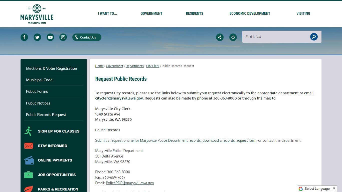 Request Public Records | Marysville, WA - Official Website